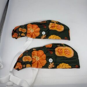2 Pcs Thanksgiving Pumpkin Working Scrub Cap with Button Long‎ Hair